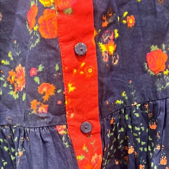 Blue and Red Floral Peplum Blouse with Long Sleeves - Picture 6 of 7